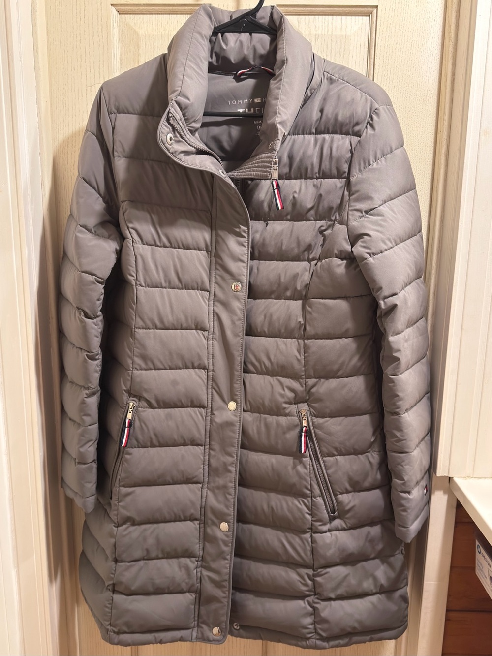 Tommy Hilfiger Women's Light Gray Quilted Long Puffer Coat